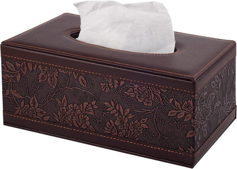 XNONE PU Leather Tissue Box Cover Tissue Box Holder Rectangle Tissues Organizer with Magnetic Bottom,Decorative Napkin Caddy for Vanity Dresser Night Stand Table Countertop Home Office Car,Retro - Image 1